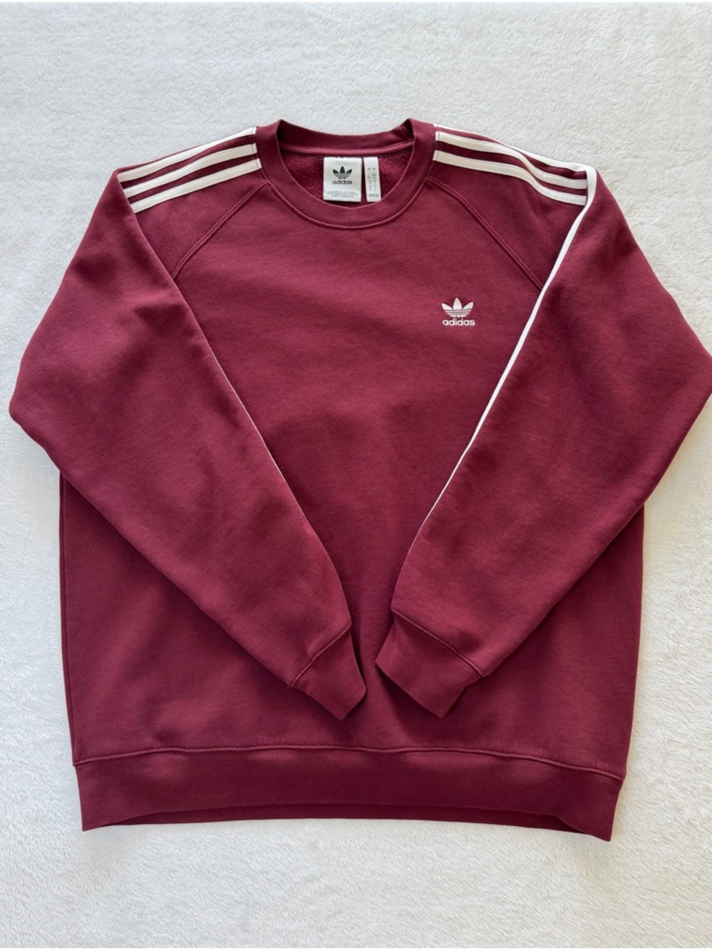Mens Large Adidas Originals Sweatshirt Burgundy Maroon Trefoil Crewneck Pullover